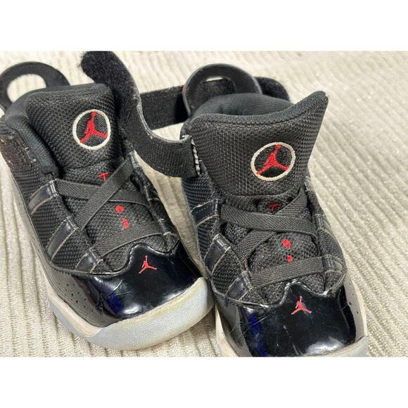 Jordan Shoes Toddler Size 9C Black Red 6 Rings Patent Leather Bred 323420-064 - Picture 5 of 8